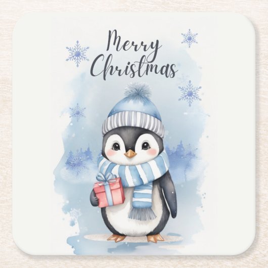 Schattigee pinguïn 2 kartonnen onderzetters (Voorkant)