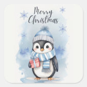 Schattigee pinguïn 2 vierkante sticker (Voorkant)