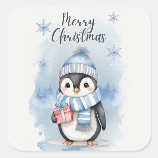 Schattigee pinguïn 2 vierkante sticker (Voorkant)