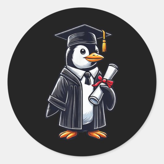 Schattigee pinguïn Afstuderen Ronde Sticker (Voorkant)