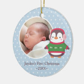 Schattigee Pinguïn Baby Eerste Kerstmis Foto Keramisch Ornament (Links)