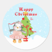 Schattigee pinguïn ballerina ronde sticker (Voorkant)
