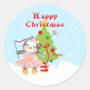 Schattigee pinguïn ballerina ronde sticker