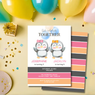 Schattigee pinguïn ballon meisjes gezamenlijke ver kaart
