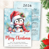 Schattigee pinguïn blauw en rood vrolijk kerstfees feestdagenkaart