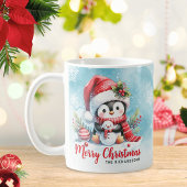 Schattigee pinguïn blauw en rood vrolijk kerstfees koffiemok