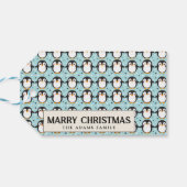 Schattigee Pinguïn Blauw Vrolijk Kerstfeest Custom Cadeaulabel (Achterkant Horizontaal)