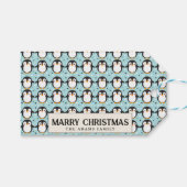 Schattigee Pinguïn Blauw Vrolijk Kerstfeest Custom Cadeaulabel (Voorkant (Horizontaal))