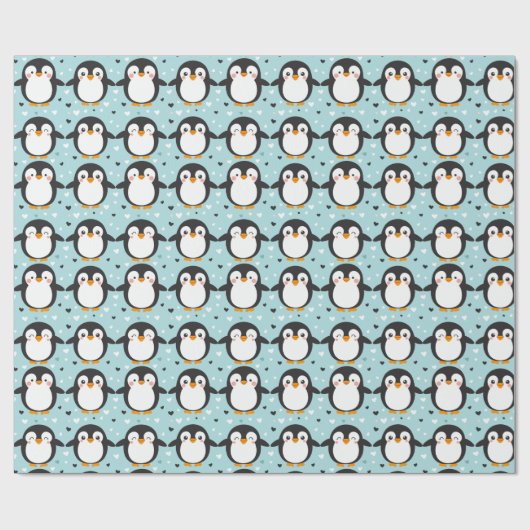 Schattigee Pinguïn Blue Christmas Cadeaupapier (Vlak)