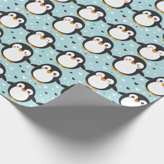 Schattigee Pinguïn Blue Christmas Cadeaupapier (Hoek)