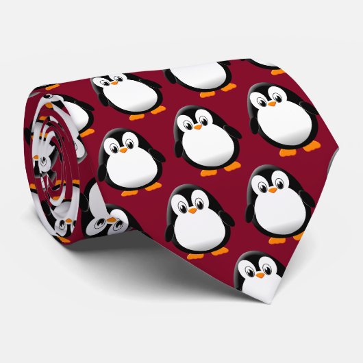 Schattigee pinguïn Cartoon Bourgogne Stropdas (Opgerold)