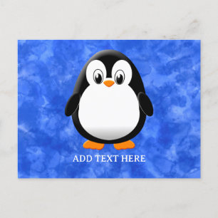 Schattigee Pinguïn Cartoon Custom Blue Waterverf Briefkaart