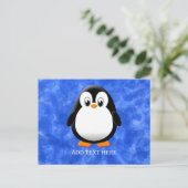 Schattigee Pinguïn Cartoon Custom Blue Waterverf Briefkaart (Staand voorkant)