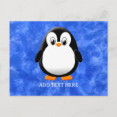 Schattigee Pinguïn Cartoon Custom Blue Waterverf Briefkaart (Voorkant)