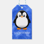 Schattigee Pinguïn Cartoon Custom Blue Waterverf Cadeaulabel (Voorkant)