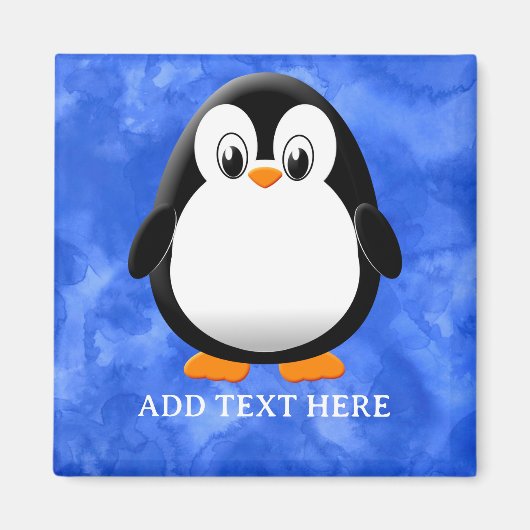 Schattigee Pinguïn Cartoon Custom Blue Waterverf Magneet (Voorkant)