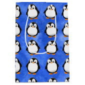 Schattigee Pinguïn Cartoon Custom Blue Waterverf Medium Cadeauzakje (Voorkant)