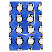 Schattigee Pinguïn Cartoon Custom Blue Waterverf Medium Cadeauzakje (Achterkant)