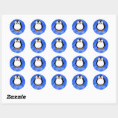 Schattigee Pinguïn Cartoon Custom Blue Waterverf Ronde Sticker (Vel)