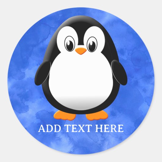 Schattigee Pinguïn Cartoon Custom Blue Waterverf Ronde Sticker (Voorkant)