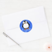 Schattigee Pinguïn Cartoon Custom Blue Waterverf Ronde Sticker (Envelop)