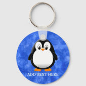 Schattigee Pinguïn Cartoon Custom Blue Waterverf Sleutelhanger (Voorkant)