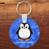 Schattigee Pinguïn Cartoon Custom Blue Waterverf Sleutelhanger (Achterkant)