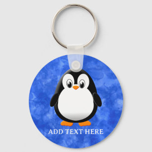Schattigee Pinguïn Cartoon Custom Blue Waterverf Sleutelhanger