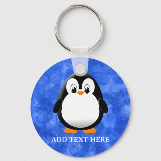 Schattigee Pinguïn Cartoon Custom Blue Waterverf Sleutelhanger (Achterkant)