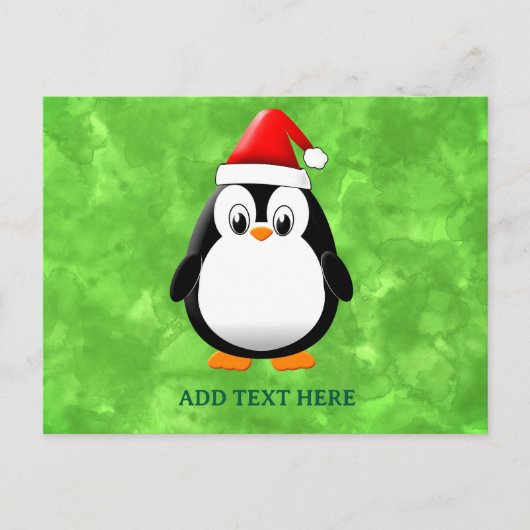 Schattigee Pinguïn Cartoon Custom Christmas Green Briefkaart (Voorkant)