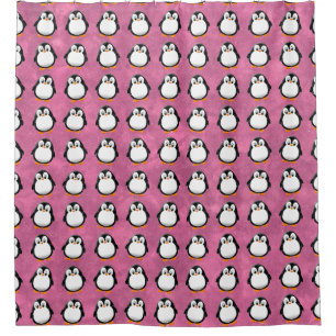 Schattigee Pinguïn Cartoon Custom Roze Waterverf Douchegordijn