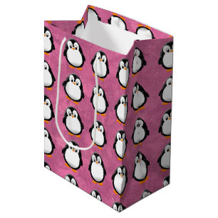 Schattigee Pinguïn Cartoon Custom Roze Waterverf Medium Cadeauzakje