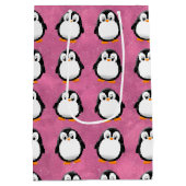 Schattigee Pinguïn Cartoon Custom Roze Waterverf Medium Cadeauzakje (Achterkant)