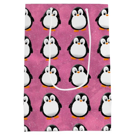 Schattigee Pinguïn Cartoon Custom Roze Waterverf Medium Cadeauzakje (Achterkant)