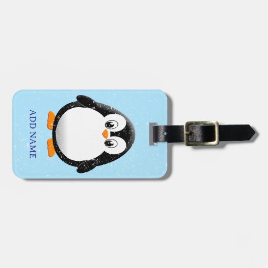 Schattigee Pinguïn Cartoon Custom Winter Bagagelabel (Voorkant horizontaal)