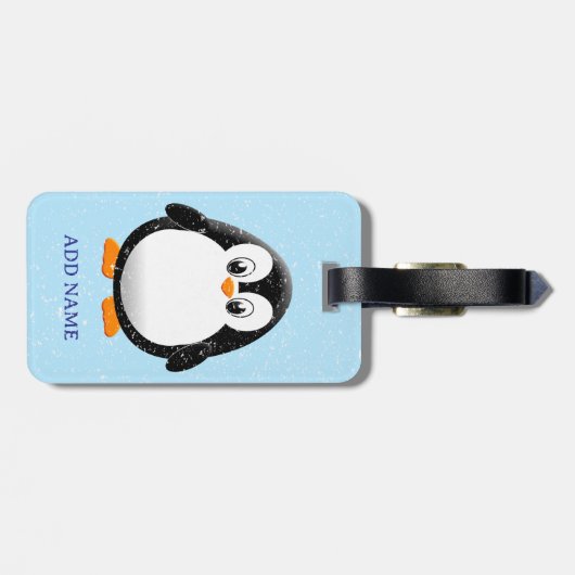 Schattigee Pinguïn Cartoon Custom Winter Bagagelabel (Achterkant horizontaal)