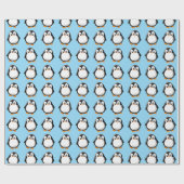 Schattigee Pinguïn Cartoon Custom Winter Blue Cadeaupapier (Vlak)