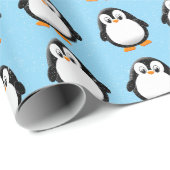 Schattigee Pinguïn Cartoon Custom Winter Blue Cadeaupapier (Rol Hoek)