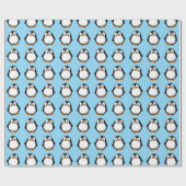 Schattigee Pinguïn Cartoon Custom Winter Blue Cadeaupapier (Vlak)