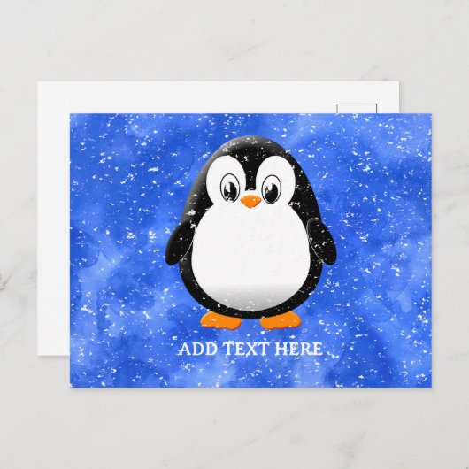 Schattigee Pinguïn Cartoon Custom Winter Blue Wate Briefkaart (Voorkant / Achterkant)