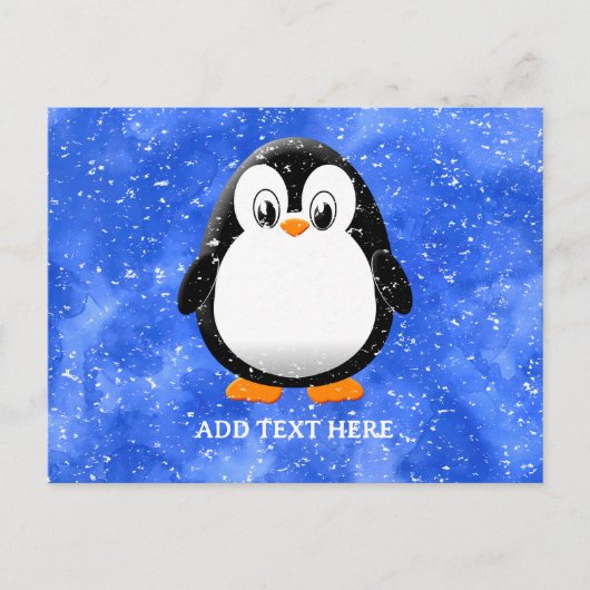 Schattigee Pinguïn Cartoon Custom Winter Blue Wate Briefkaart (Voorkant)