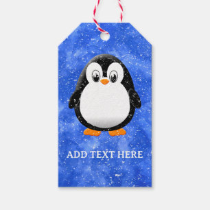 Schattigee Pinguïn Cartoon Custom Winter Blue Wate Cadeaulabel