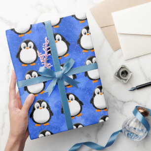 Schattigee Pinguïn Cartoon Custom Winter Blue Wate Cadeaupapier