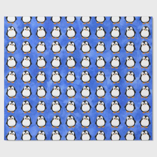 Schattigee Pinguïn Cartoon Custom Winter Blue Wate Cadeaupapier (Vlak)
