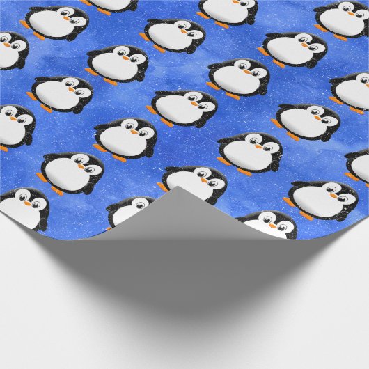Schattigee Pinguïn Cartoon Custom Winter Blue Wate Cadeaupapier (Hoek)