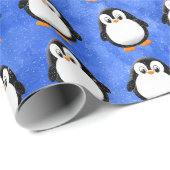 Schattigee Pinguïn Cartoon Custom Winter Blue Wate Cadeaupapier (Rol Hoek)