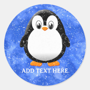 Schattigee Pinguïn Cartoon Custom Winter Blue Wate Ronde Sticker
