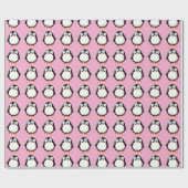 Schattigee Pinguïn Cartoon Custom Winter Pink Cadeaupapier (Vlak)