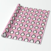 Schattigee Pinguïn Cartoon Custom Winter Pink Cadeaupapier (Uitgerold)