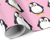 Schattigee Pinguïn Cartoon Custom Winter Pink Cadeaupapier (Rol Hoek)